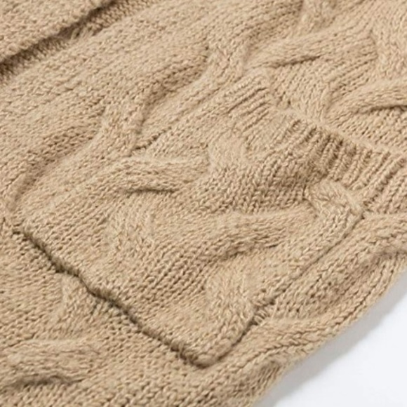 Boho Khaki Beige Chunky Cable Knit Long Cardigan Sweater Duster Coat - Picture 6 of 6